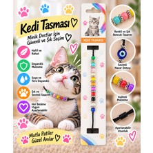 Baron Pet Kedi Tasması Renkli Boncuklu Nazar Detaylı Ayarlanabilir Boyun Tasması