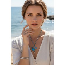 Moda Accessories Mavi Boncuk ve Kalp Figürlü Uzun Bayan Kolye