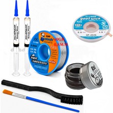 MHM Lehimleme Seti 0,8 mm 40 gr Lehim Teli 2’li Flux CP-2515  Lehim Fitili Havya Ucu Temizleme Kremi 2fırça Seti ST10