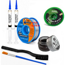 Smnr Elektronik Lehimleme Seti 0,8mm 40G Lehim Teli 2’li Flux Havya Ucu Temizleyici 2UUL-2015 Lehim Sökme Fitili 2fırça SETI35