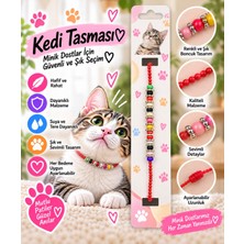 Baron Pet Kedi Tasması Kırmızı Boncuklu Renkli Detaylı Ayarlanabilir Boyun Tasması