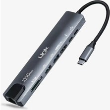 LinkTech A205 Premium 8’li 1 Internet Kartı (RJ45), Hdmı, Type-C Çoklu Bağlantı Noktası ve Kart Okuyucu