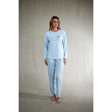 Estiva Kadın Koala Desenli Mavi Penye Lycra Pijama Takımı