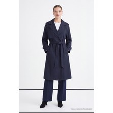 Zühre Çift Sıra Düğmeli Oversize Lacivert Trençkot 14238