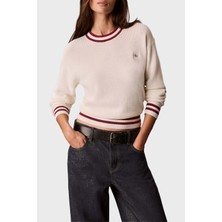 Calvin Klein Pamuklu Çizgi Detaylı Bisiklet Yaka Kazak LV047H303GYAS Kadın Kazak LV047H303G Yas