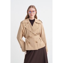 Zühre Omuz Apoletli Kısa Camel Trençkot 14265