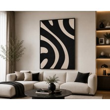 Reklamcın Siyah Krem Soyut Dalga Desenli Modern Dekoratif Duvar Tablosu