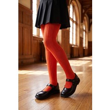 Bony Socks Kız Çocuk 20 Denye Örgü Desenli Külotlu Okul Çorabı Kırmızı