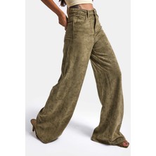 It's Basic Kadın Haki Palazzo Fit T15T Özel Desenli Kumaş Tasarım Denim Jean