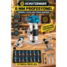 SCHUTZENGER 6 mm Profesyonel Formika Tıraşlama Freze Makinesi – 12 Parça Freze Uçlu Set Devir Ayarlı MAVI-5510