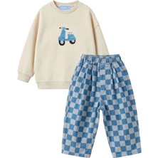 Minipeak Kids La'ciel Paris Damalı Jean + Sweatshirt Takım
