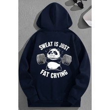 Kozz Style Unisex 3 Iplik Pamuklu Lacivert Fatcrying Baskı Bol Kalıp Sweatshirt Hoodie