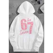 Kozz Style Unisex 3 Iplik Pamuklu Beyaz 67SIXSEVEN Baskı Bol Kalıp Sweatshirt Hoodie