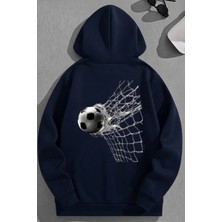 Kozz Style Unisex 3 Iplik Pamuklu Lacivert Gooool Bol Kalıp Sweatshirt Hoodie