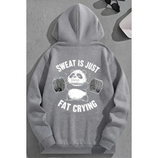 Kozz Style Unisex 3 Iplik Pamuklu Gri Fatcrying Baskı Bol Kalıp Sweatshirt Hoodie