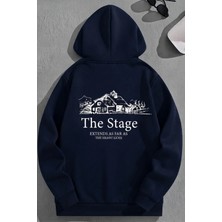 Kozz Style Unisex 3 Iplik Pamuklu Lacivert Bol Kalıp The Stage Baskı Sweatshirt Hoodie
