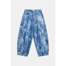 It's Basic Kadın Mavi Baggy Fit Özel Kumaş Tasarım Pantolon