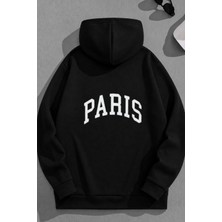 Kozz Style Unisex 3 Iplik Pamuklu Siyah Bol Kalıp Kavis Paris Baskı Sweatshirt Hoodie