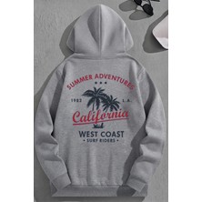 Kozz Style Unisex 3 Iplik Pamuklu Gri SACALIF1982 Baskı Bol Kalıp Sweatshirt Hoodie