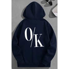 Kozz Style Unisex 3 Iplik Pamuklu Lacivert O/k Baskı Bol Kalıp Sweatshirt Hoodie