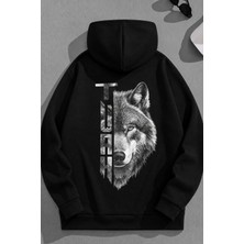 Kozz Style Unisex 3 Iplik Pamuklu Siyah Turkkurt Baskı Bol Kalıp Sweatshirt Hoodie