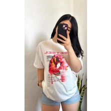 Rosyposy Kadın Oversize Baskılı Beyaz T-Shirt