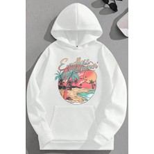 Kozz Style Unisex 3 Iplik Pamuklu Beyaz Endlesssummer Baskı Bol Kalıp Sweatshirt Hoodie