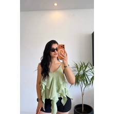 Rosyposy Kadın Fırfırlı Pembe Askılı Bluz
