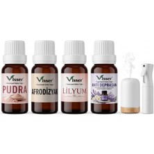 Visser Esansiyel Koku Yağı 4’lü Set Pudra-Afrodizyak-Lilyum-Anti Depresan