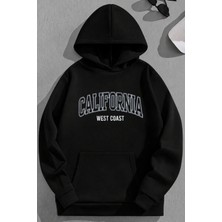 Kozz Style Unisex 3 Iplik Pamuklu Siyah Califwestcoast Baskı Bol Kalıp Sweatshirt Hoodie