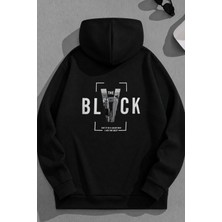 Kozz Style Unisex 3 Iplik Pamuklu Siyah Sırtblack Baskı Bol Kalıp Sweatshirt Hoodie