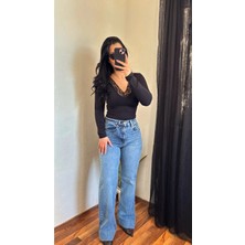 Rosyposy Mavi Likralı Ispanyol Paça Denim Jean