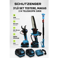 SCHUTZENGER 3’set Teleskopik Kol Uyumlu Dal Budama Makası 50MM Odun Kesme Budama Testeresi 20CM  Göstergeli Profesyonel T-Mavi