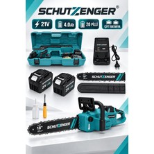 SCHUTZENGER Çift Akülü Şarjlı Odun Kesme 20 Pilli Batarya 45CM  50 Dk Kullanım Kömürsüz Motor Mavi-9