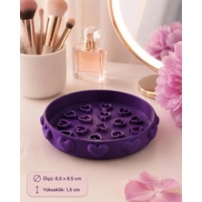Lunera Accessories Makyaj Fırçası Temizleme Aparatı – 3D Baskı Kalp Desenli Fırça Yıkama Aparatı 8,5 cm Mor