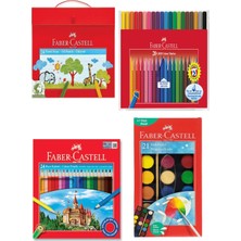 Faber Castell Dörtlü Okul Boyama Seti  24 Renk Kuru Boya + 24 Renk Pastel Boya + 21 Renk Sulu Boya +20 Renk Grip Keçeli Kalem