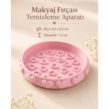 Lunera Accessories Makyaj Fırçası Temizleme Aparatı – 3D Baskı Kalp Desenli Fırça Yıkama Aparatı 8,5 cm Pembe