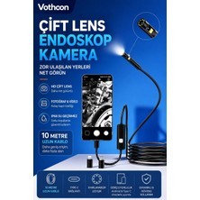 Urfakent 10 Metre Çift Kameralı Ios/android Uyumlu Yılan Endoskop Kamera 8mm 2mp Led’li Sert Kablo