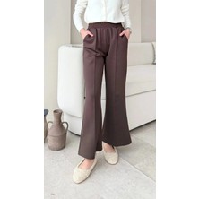 Miraydin Butik Kadın Bol Paça Çımalı Scuba Pantolon M7071 - Kahverengi