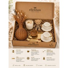Elieldam Doğum Günü, Özel Gün, Yeni Iş, Yeni Ev Hediyesi Doğal Soya Mum, Porselen Fincan, Gold Tepsi ve Rattan Vazo Seti