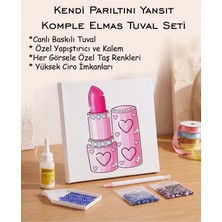 Rübiş Fotoğrafçılık  Taşlı Elmas Mozaik Tuval Seti - Pembe Kalpli Ruj