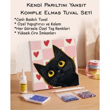 Rübiş Fotoğrafçılık  Taşlı Elmas Mozaik Tuval Seti - Kalpli Siyah Kedi