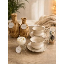 Elieldam Yeni Ev, Doğum Günü, Sevgiliye Hediye, Özel Gün Için Doğal Dokunuşlu Hasır Vazo, Mini Soya Wax Mum ve 2li Fincan Hediye Seti