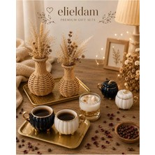 Elieldam Doğum Günü, Özel Gün, Yeni Iş, Yeni Ev Hediyesi Ikili Porselen Fincan, Büyük Soya Mum, Ikili Rattan Vazo ve Kuru Çiçek Seti