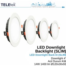Teletek 14W LED Downlight 4 Acil Durum Kitli Backlight Slim Yuvarlak Beyaz Işık  Spot Sıva Altı Panel Armatür , IP44 Ince Kasa Spot Aydınlatma