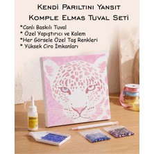 Rübiş Fotoğrafçılık  Taşlı Elmas Mozaik Tuval Seti - Pembe Leopar Yüzü