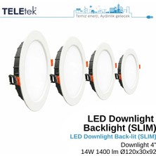 Teletek 14W LED Downlight 4 Backlight Slim Yuvarlak Beyaz Işık  Spot Sıva Altı Panel Armatür , IP44 Ince Kasa Spot Aydınlatma