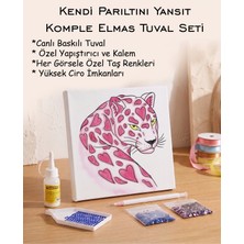 Rübiş Fotoğrafçılık Taşlı Elmas Mozaik Tuval Seti - Pembe Kalpli Leopar