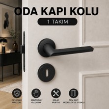 Nzb Oda Kapı Kolu 1 Takım Mat Siyah Yuvarlak Rozetli Modern Şık Iç Kapı Kolu