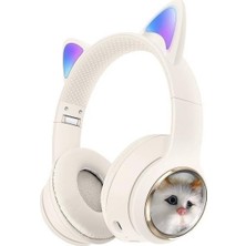 Başkenttekno HD11 Sevimli Kedi Karükatür Kulak LED Işıklı 5.3 Bluetooth Kulak Üstü Kulaklık